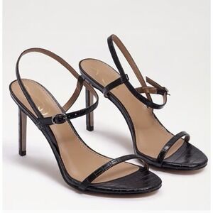Sam Edelman Doran Black Croc Embossed Ankle Strap Heels Sandals Stiletto Size 7